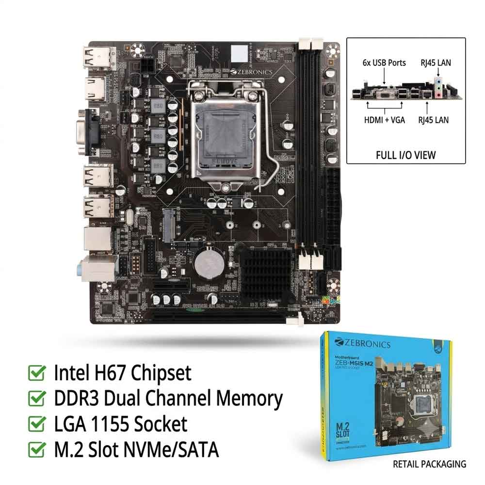 ZEBRONICS ZEB-H61M2 Motherboard with M.2 Slot | LGA 1155 | Intel H61 Chipset | DDR3 | Micro-ATX