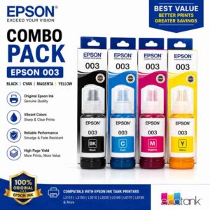 Epson 003 Original Ink Bottle Combo Pack (Black, Cyan, Magenta & Yellow)